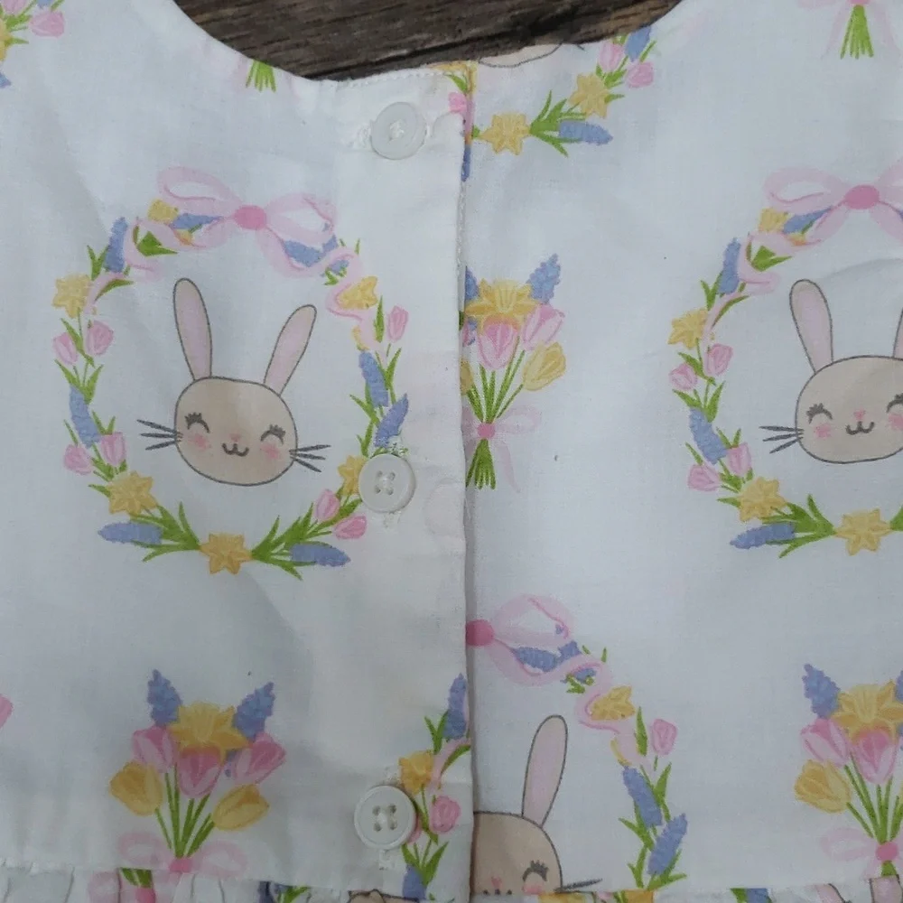 The Children's Place White Floral Bunny Print Sleeveless Dress, Size 9-12 Months